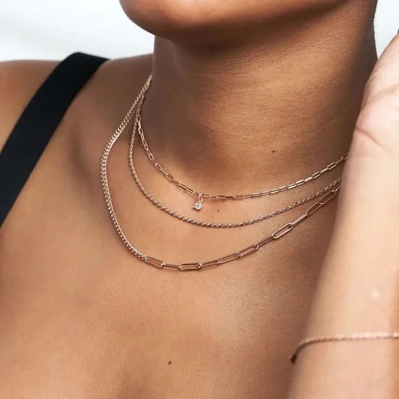 Minimalist Silver Plated Glittery rose gold rope chain necklace. New. - Picture 4 of 13
